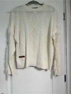 Simply Southern Cream Cable Knit Fringe Sweater - Women